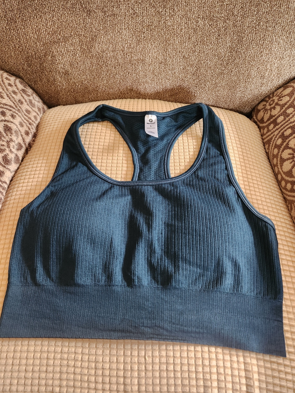 90 Degree By Reflex Ribbed Racerback Sports Bra - Teal Blue Size XL